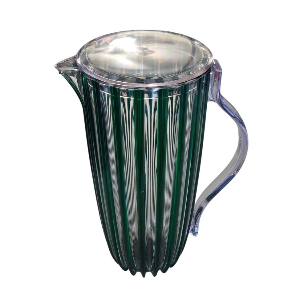 Guzzini Dolcevita Pitcher, Green/Clear Striped Glossy Plastic, Lid
